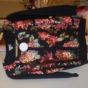 NWT Joseph A L Sequined Roses Cardigan